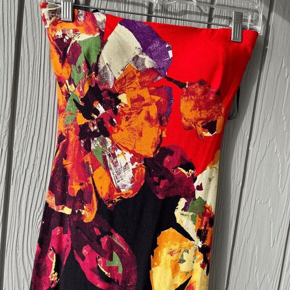 Vintage Cache Strapless Abstract Floral Midi Dress Size 4 Made in USA - Picture 5 of 9